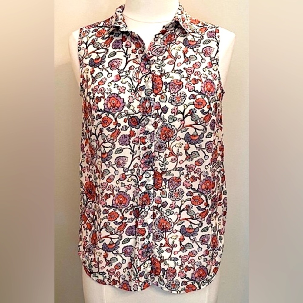H&M White Purple Ditsy Floral Print SZ 4 Romantic Boho Chic Fairycore Tank Top